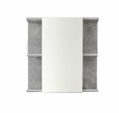 NANO - Meuble de salle de bain - Armoire de toilette avec miroir en mélaminé blanc brillant-gris. L-H-P:60-62-20cm