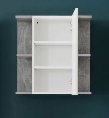NANO - Meuble de salle de bain - Armoire de toilette avec miroir en mélaminé blanc brillant-gris. L-H-P:60-62-20cm