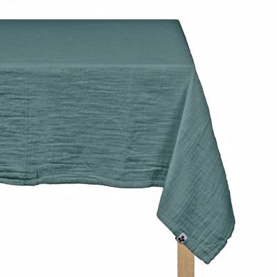 Nappe 150 x 250 cm en double gaze de coton gaufrée bleu canard - PEPA