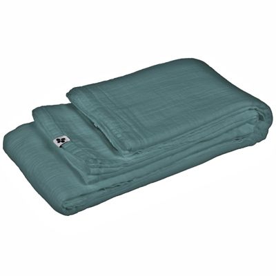 Nappe 150 x 250 cm en double gaze de coton gaufrée bleu canard - PEPA