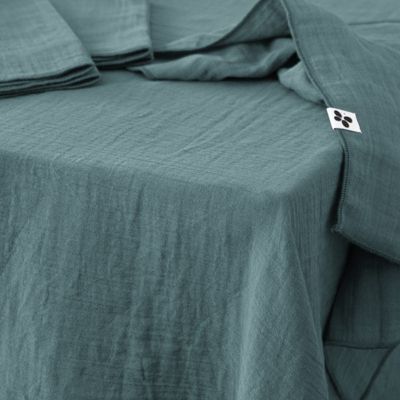 Nappe 150 x 250 cm en double gaze de coton gaufrée bleu canard - PEPA