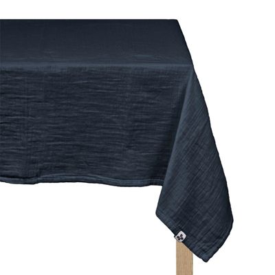 Nappe 150 x 250 cm en double gaze de coton gaufrée bleu nuit - PEPA