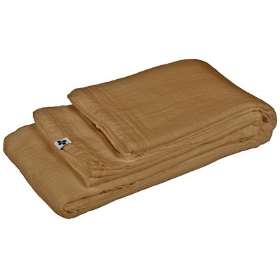 Nappe 150 x 250 cm en double gaze de coton gaufrée camel - PEPA