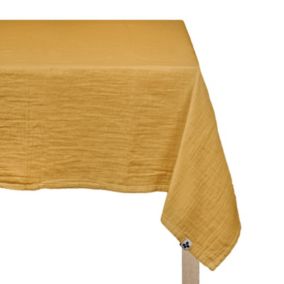 Nappe 150 x 250 cm en double gaze de coton gaufrée jaune - PEPA