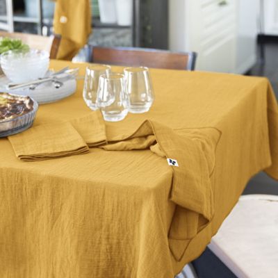 Nappe 150 x 250 cm en double gaze de coton gaufrée jaune - PEPA