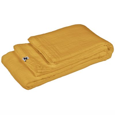 Nappe 150 x 250 cm en double gaze de coton gaufrée jaune - PEPA