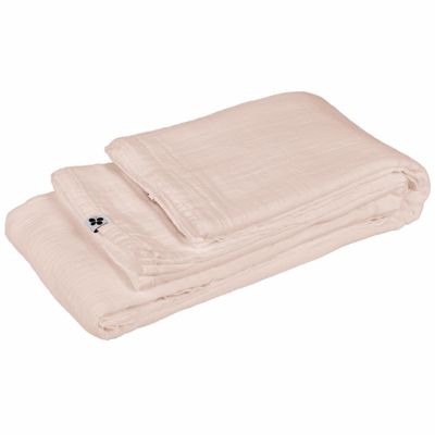 Nappe 150 x 250 cm en double gaze de coton gaufrée rose - PEPA