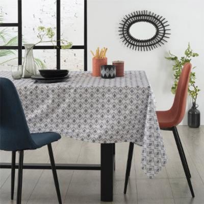 Nappe anti-tâches et imprimée hindi (240x140 cm - Gris clair)