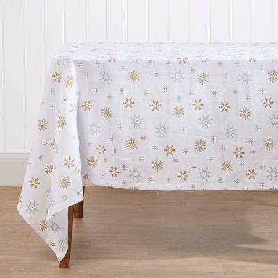 Nappe de noël en 100% coton - Blanc motif flocons de neige - 137 x 228 cm - HOMESCAPES - Lavable en machine