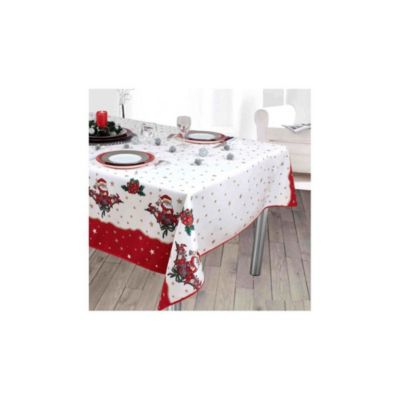 Nappe de Noël motifs Père Noël ou Cloche Anti tâches Ronde ou Rectangle 300x150cm Père Noël