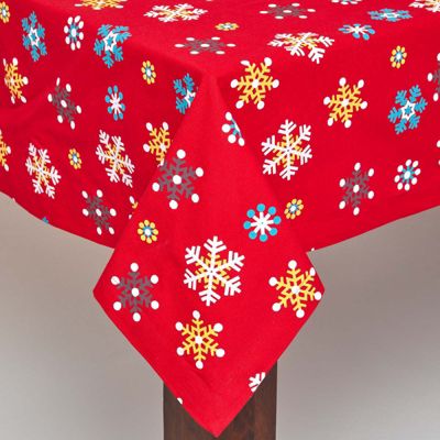 Nappe de table flocons de neige rouge 138 x 220 cm - HOMESCAPES - Lavable en machine