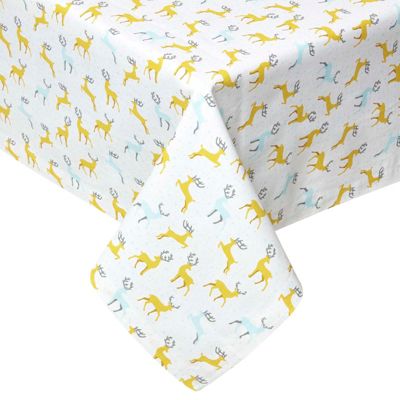 Nappe de table noël en 100% coton - Cerfs majestueux Blanc - 137 x 137 cm - HOMESCAPES - Lavable en machine