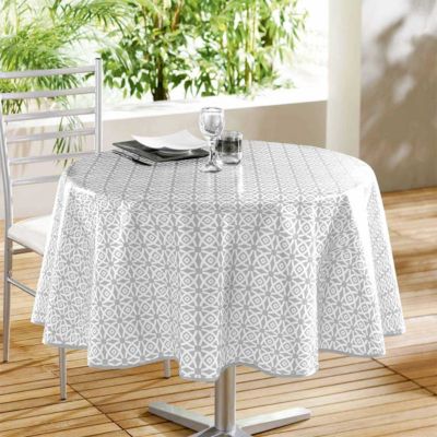 Nappe ronde en PVC à imprimés géométriques (160 cm - Gris clair)