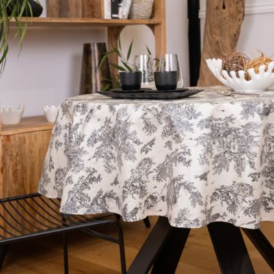 Nappe ronde toile de Jouy plastifiée (150x150 cm - Gris Foncé)