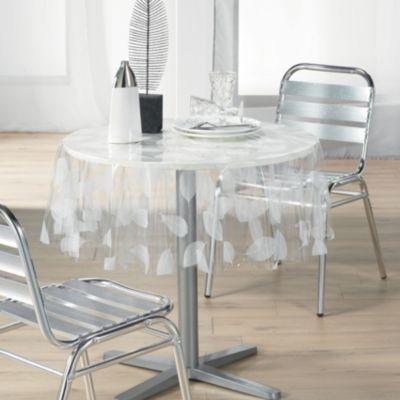 Nappe ronde transparente print feuilles (140x140 cm - Blanc)