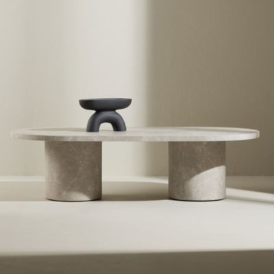 Narvik - Table basse ovale effet marbre 120x60cm - Beige