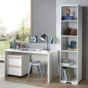 NASH WHITE - Pack Bureau + Caisson Rangement + Bibliothèque