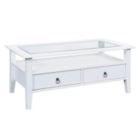 NATUR - Table Basse Rectangulaire Bois Massif Vernis Blanc