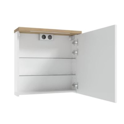 Naturel Armoire murale avec porte, miroir intégré Stilla + LED 60x60x20 cm, prise 220V, blanc (STILLAE06017)