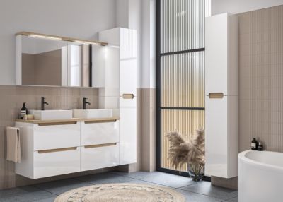 Naturel Armoire murale avec porte, miroir intégré Stilla + LED 60x60x20 cm, prise 220V, blanc (STILLAE06017)