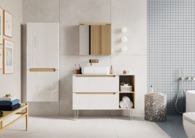 Naturel Armoire murale avec porte, miroir intégré Stilla + LED 60x60x20 cm, prise 220V, blanc (STILLAE06017)