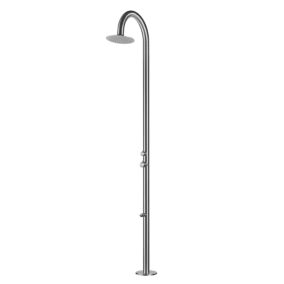 Naturel Douche extérieure de jardin en inox 316, eau chaude & froide, grande tête de douche, douchette pieds, acier brossé