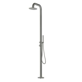 Naturel Douche extérieure en inox 316, eau chaude & froide, grande tête de douche, douchette à main, gun metal (NATUREL-3HGM)