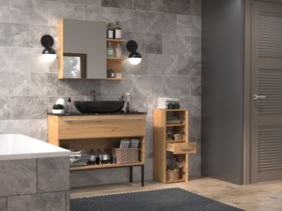 Nel V DDS - Colonne de salle de bain - 3 étagères, 1 tiroir - 30x85x30 cm - CHÊNE ARTISANAL