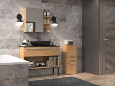 Nel V DDS - Colonne de salle de bain - 3 étagères, 1 tiroir - 30x85x30 cm - CHÊNE ARTISANAL