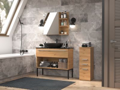 Nel V DDS - Colonne de salle de bain - 3 étagères, 1 tiroir - 30x85x30 cm - CHÊNE ARTISANAL
