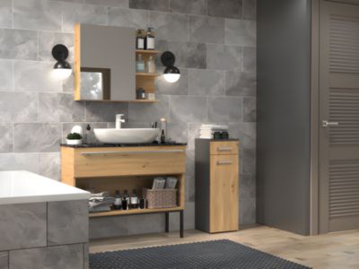 Nel V DS - Colonne de salle de bain -  2 étagères, 1 tiroir - 30x85x30 cm - CHÊNE ARTISANAL