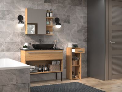 Nel V DS - Colonne de salle de bain -  2 étagères, 1 tiroir - 30x85x30 cm - CHÊNE ARTISANAL