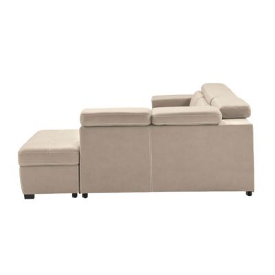 NERA - Canapé d'Angle Droit Convertible avec 2 Poufs et 1 Coffre Beige