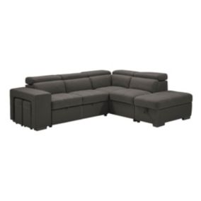 NERA - Canapé d'Angle Droit Convertible avec 2 Poufs et 1 Coffre Gris