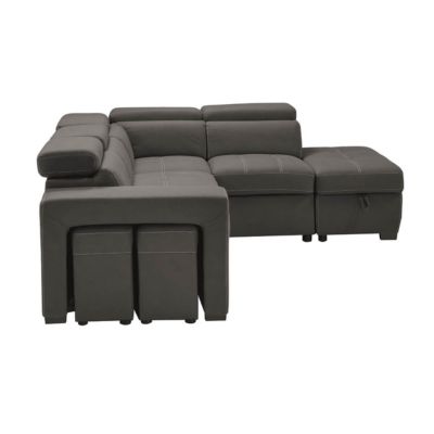NERA - Canapé d'Angle Droit Convertible avec 2 Poufs et 1 Coffre Gris