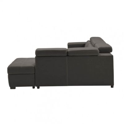 NERA - Canapé d'Angle Droit Convertible avec 2 Poufs et 1 Coffre Gris