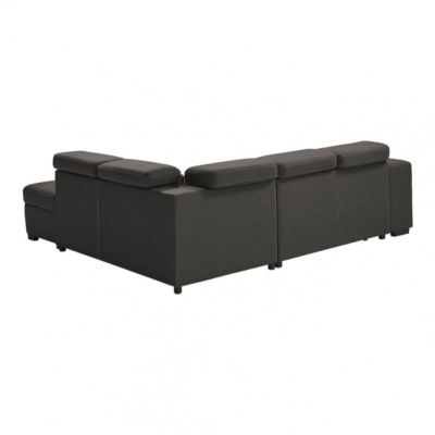 NERA - Canapé d'Angle Droit Convertible avec 2 Poufs et 1 Coffre Gris