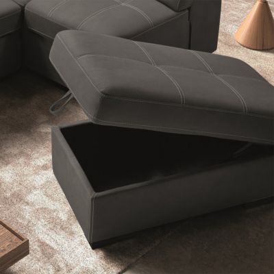 NERA - Canapé d'Angle Droit Convertible avec 2 Poufs et 1 Coffre Gris