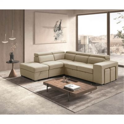 NERA - Canapé d'Angle Gauche Convertible avec 2 Poufs et 1 Coffre Beige