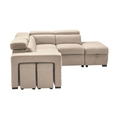NERA - Canapé d'Angle Gauche Convertible avec 2 Poufs et 1 Coffre Beige