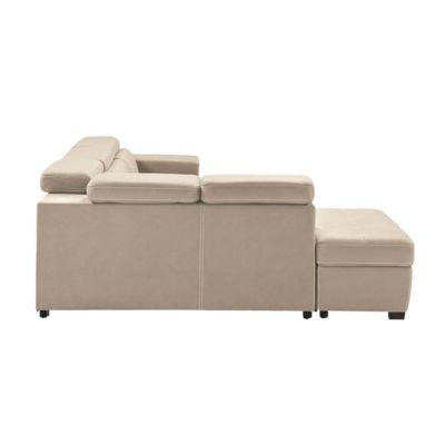 NERA - Canapé d'Angle Gauche Convertible avec 2 Poufs et 1 Coffre Beige