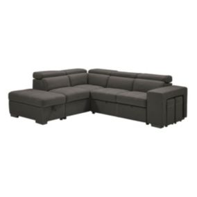 NERA - Canapé d'Angle  Gauche Convertible avec 2 Poufs et 1 Coffre Gris