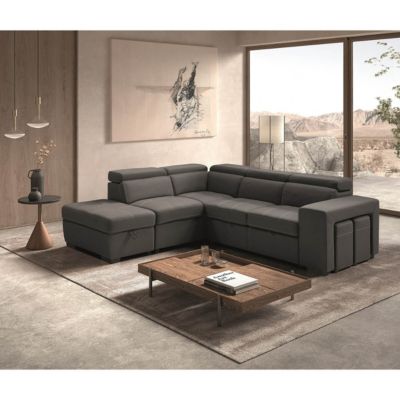 NERA - Canapé d'Angle  Gauche Convertible avec 2 Poufs et 1 Coffre Gris