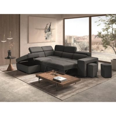 NERA - Canapé d'Angle  Gauche Convertible avec 2 Poufs et 1 Coffre Gris
