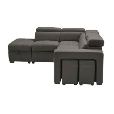 NERA - Canapé d'Angle  Gauche Convertible avec 2 Poufs et 1 Coffre Gris