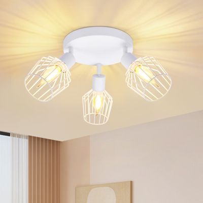 NETTLIFE 3 Spots Plafond E14 Rond Métal - Lampe Industri Pivotelleante Blanc pour Couloir Salon