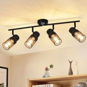 NETTLIFE 4 spots de plafond vintage métal noir E27 orientables pour salon chambre cuisine d'enfant sans ampoule