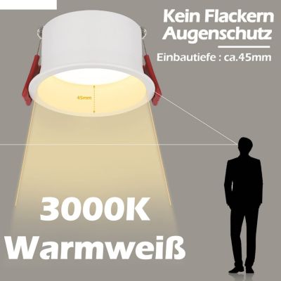 NETTLIFE 5 Spots encastrables LED blanc chaud 3000 K pour salle de bain salon cuisine couloir bureau salle à manger IP44 5W