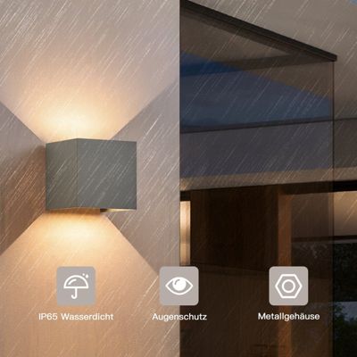 NETTLIFE Applique LED 5W, 4 pièces -Lampe Murale Extérieur Intérieure gris, double faisceau réglable étanche IP65 230V 3000K