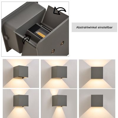 NETTLIFE Applique LED 5W, 4 pièces -Lampe Murale Extérieur Intérieure gris, double faisceau réglable étanche IP65 230V 3000K